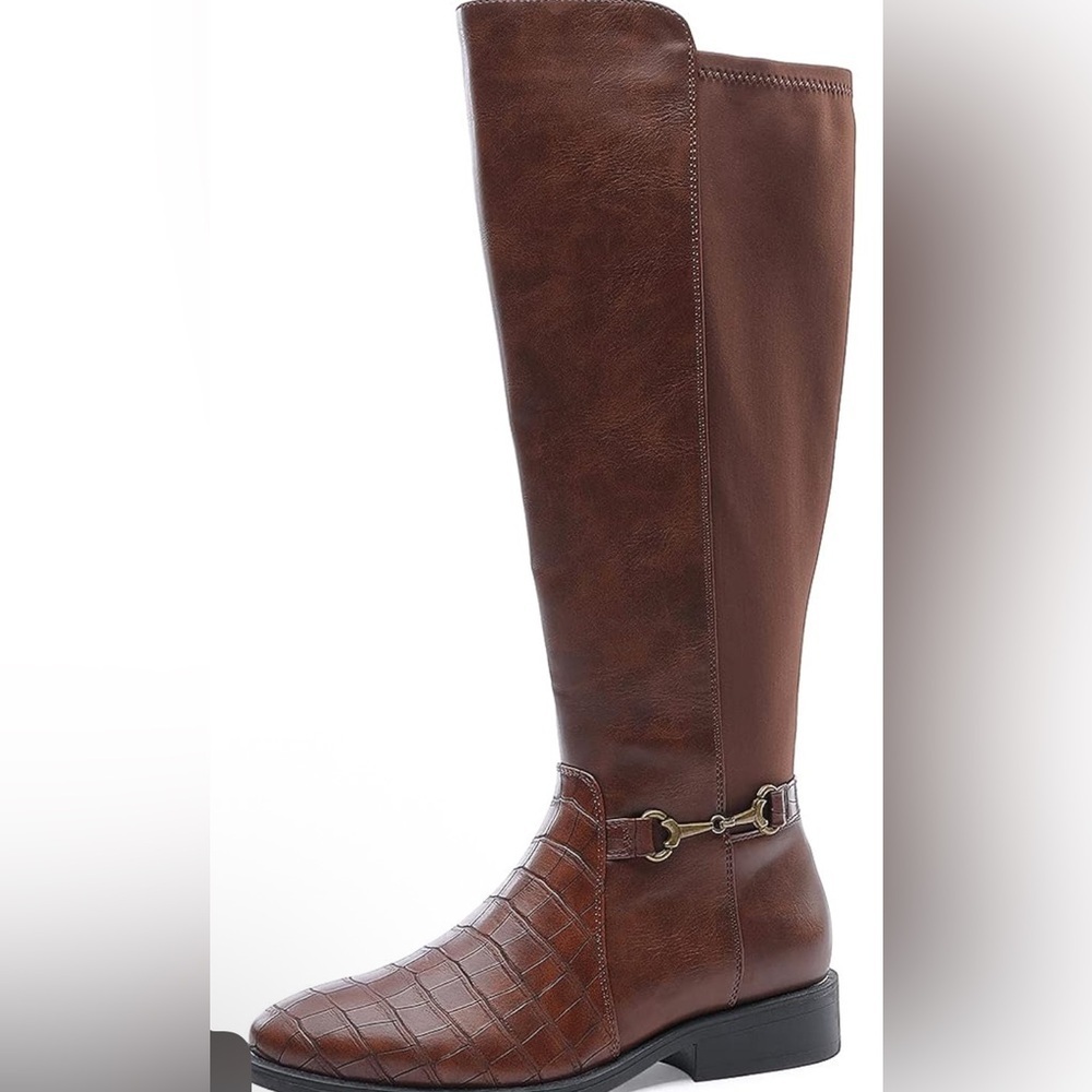 Over-the-Knee Brown Riding Boots with Horsebit Trim